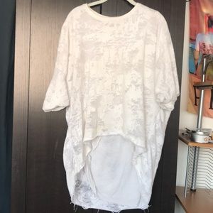 Distressed white tunic top